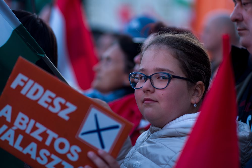 Záverečné predvolebné zhromaždenie strany Fidesz pred parlamentnými voľbami v Maďarsku