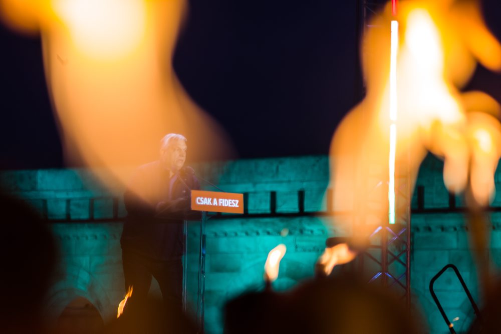 Záverečné predvolebné zhromaždenie strany Fidesz pred parlamentnými voľbami v Maďarsku