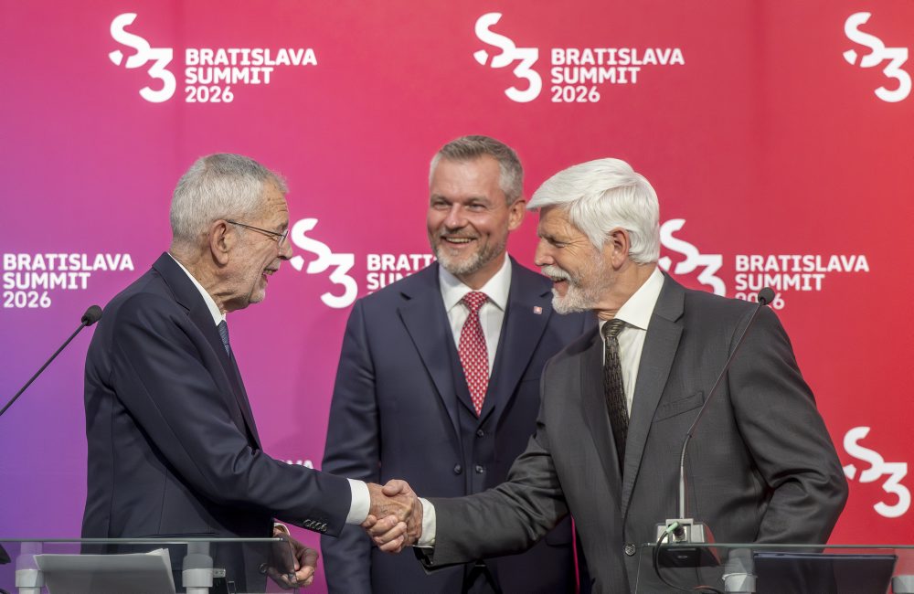 Tlačová konferencia po stretnutí prezidentov krajín Slavkovského formátu v Bratislave  