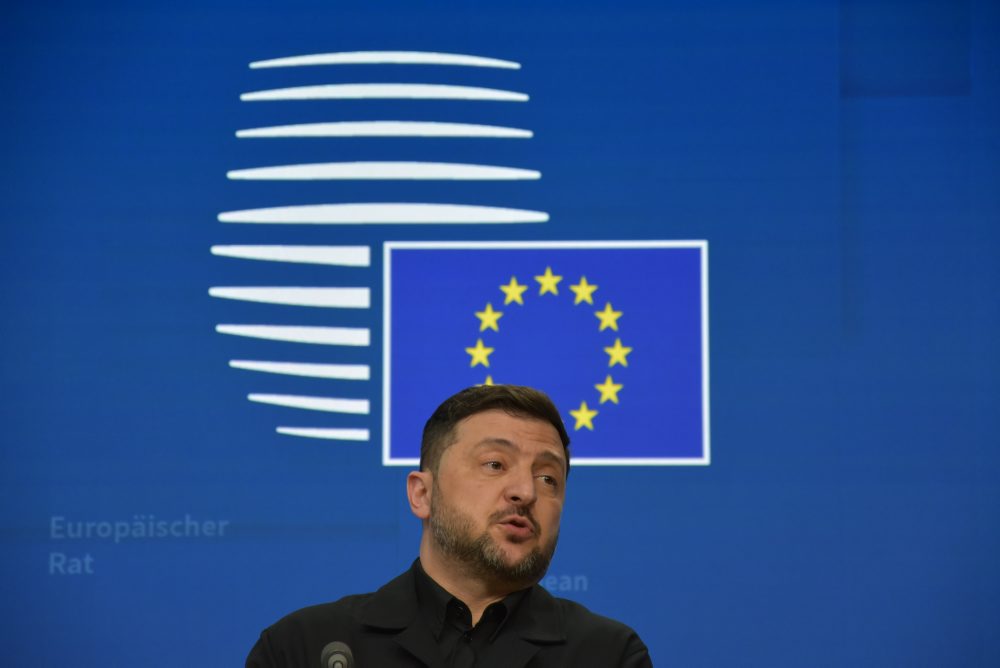 Tlačová konferencia ukrajinského prezidenta Volodymyra Zelenského po stretnutí s lídrami EÚ 
