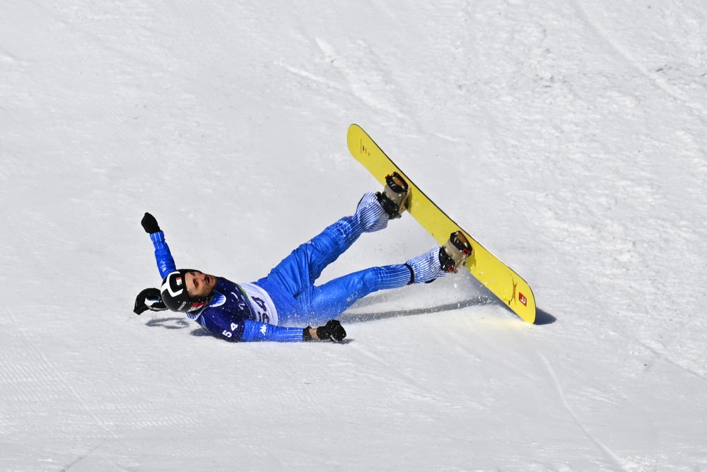 Tréning v parasnoubordingu na XIV. zimných paralympijskách hrách v Cortine d'Ampezzo