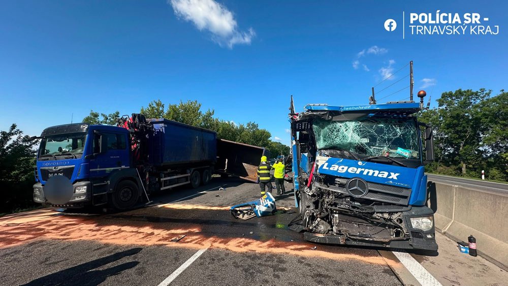 HaZZ zasahoval pri nehode dvoch kamiónov na D1 v smere z Bratislavy do Trnavy