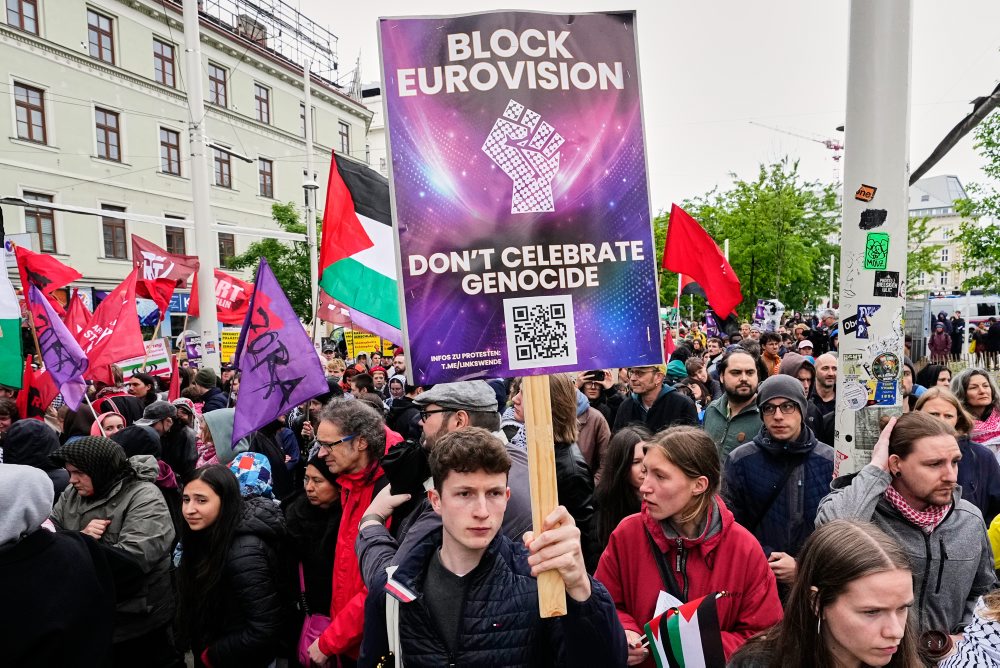 Protest proti účasti Izraela pred finále 70. ročníka súťaže Eurovízie 