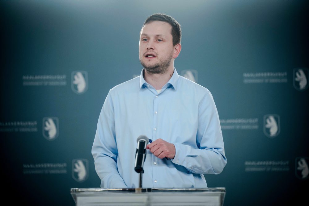 Tlačová konferencia grónskeho premiéra Jensa-Frederika Nielsena