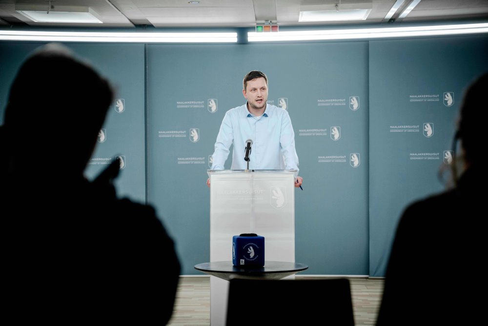 Tlačová konferencia grónskeho premiéra Jensa-Frederika Nielsena