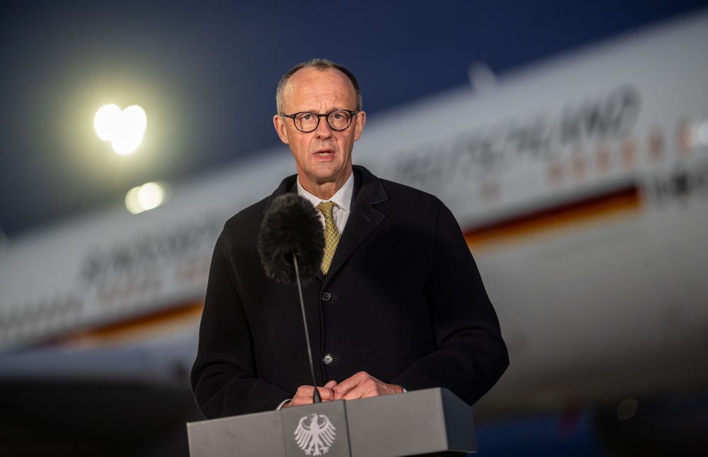 Nemecký kancelár Friedrich Merz počas TK pred odletom do Číny