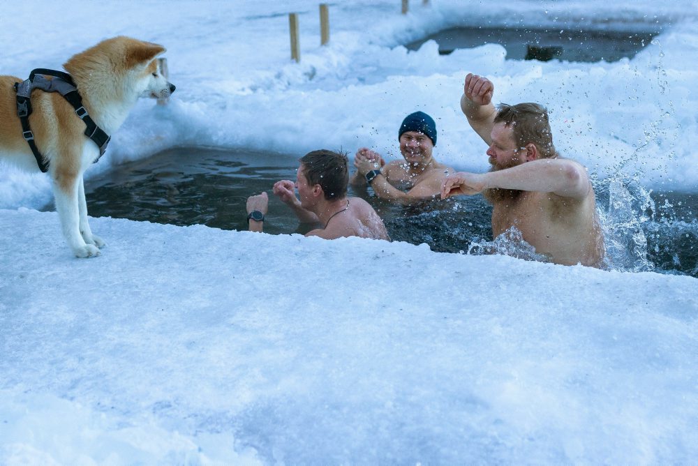 Otužovanie počas chladného rána v litovskom meste Vilnius