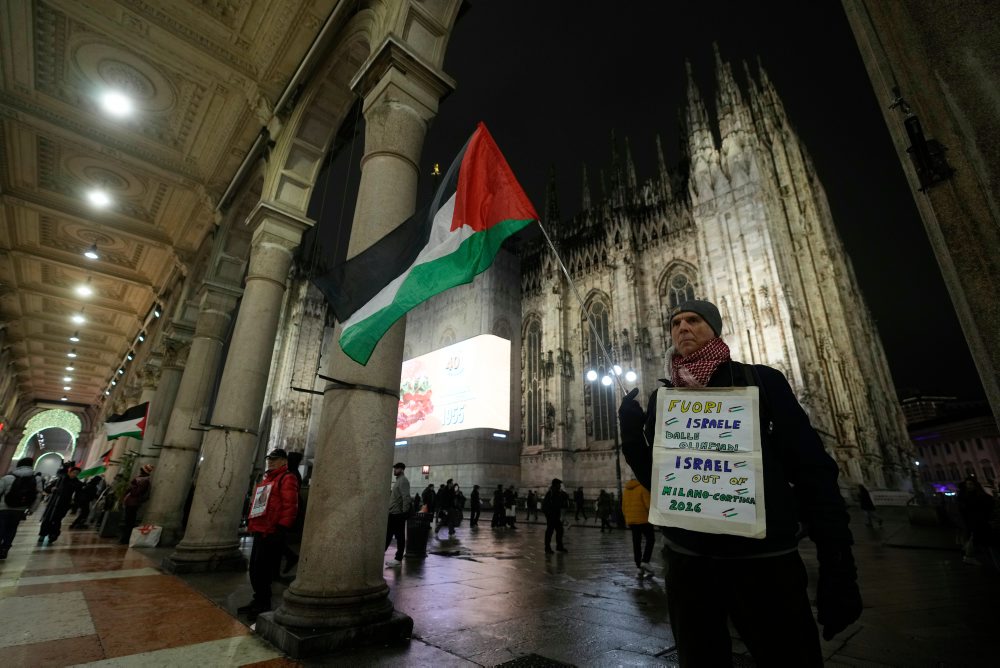 Protest proti účasti Izraela na ZOH2026 v Miláne a Cortine d'Ampezzo 