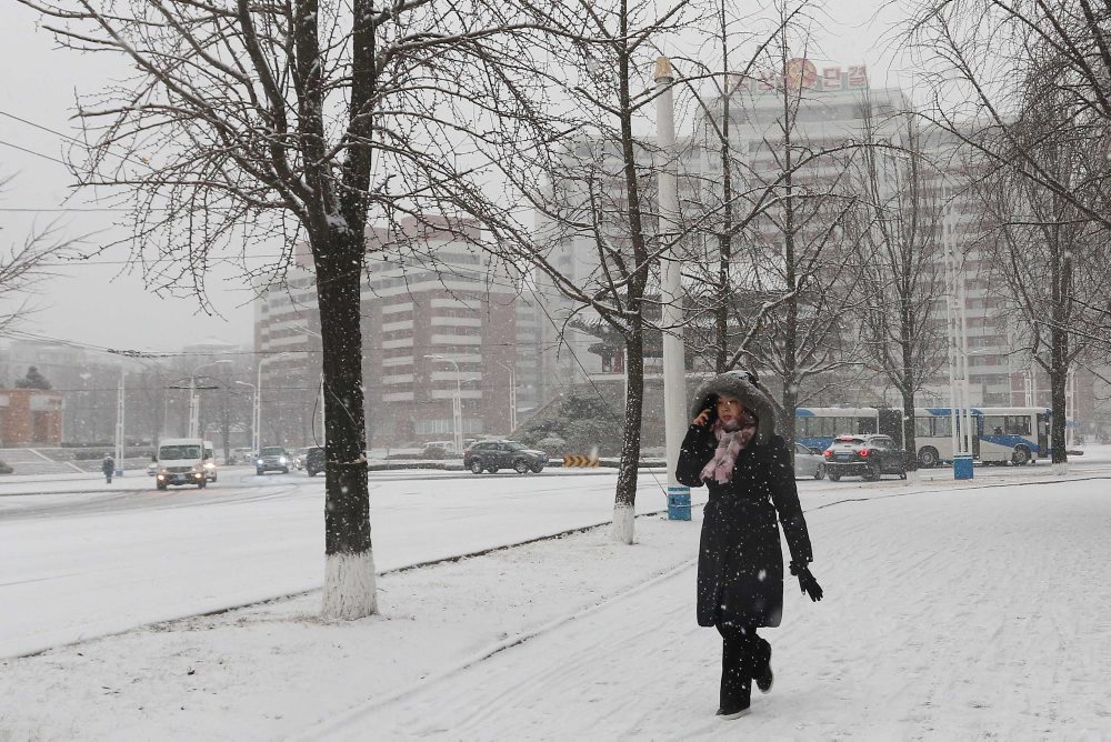 Sneženie v severokórejskom Pchjongjangu 
