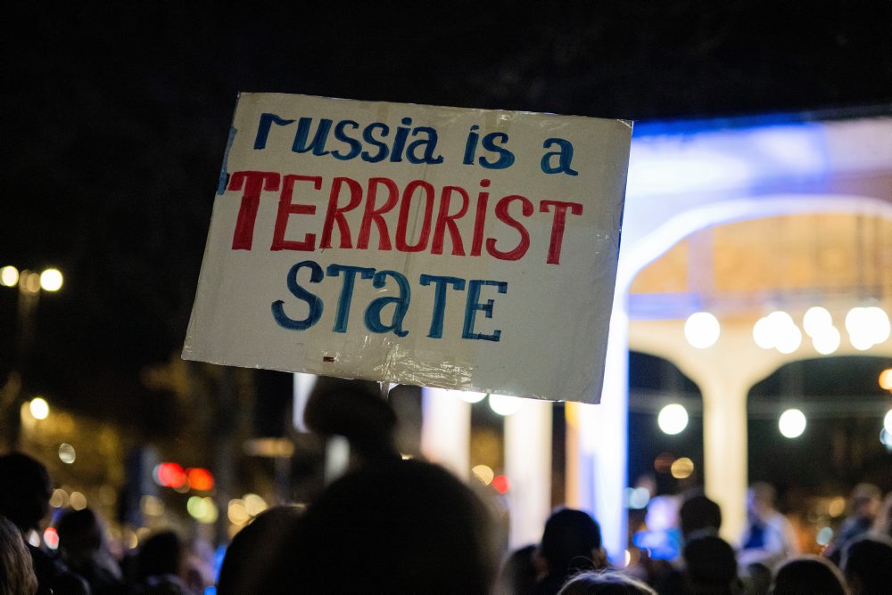 Protest pri príležitosti 4. výročia ruskej invázie na Ukrajinu v Zürichu