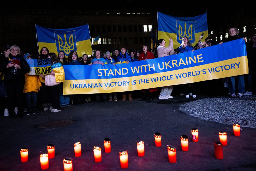 Protest pri príležitosti 4. výročia ruskej invázie na Ukrajinu v Zürichu