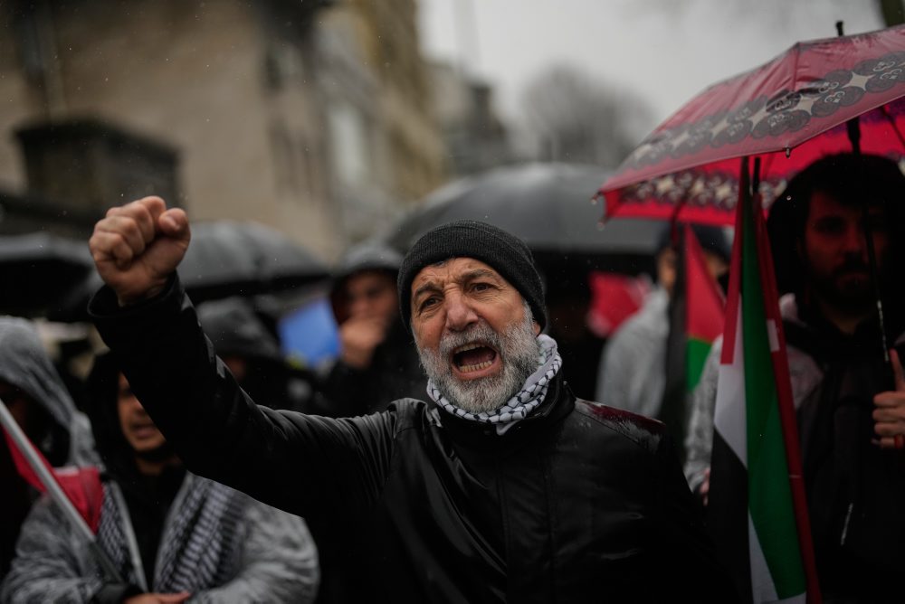 Propalestínske protestné zhromaždenie v Istanbule