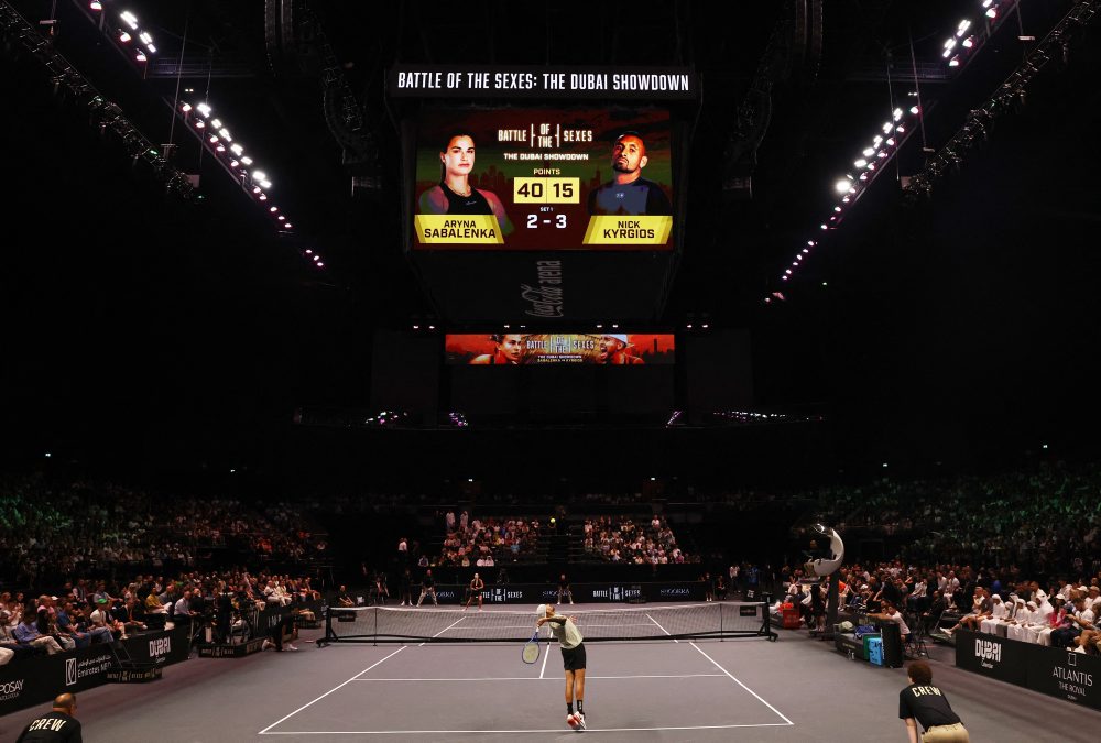 Tenisový exhibičný zápas Súboj pohlaví Arina Sobolenková - Nick Kyrgios 