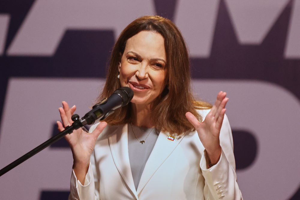 Tlačová konferencia líderky venezuelskej opozície a laureátky Nobelovej ceny za mier Maríe Coriny Machadovej