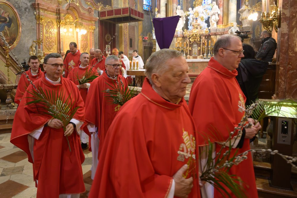 Svätá omša na Kvetnú nedeľu v Katedrále - Bazilike sv. Emeráma v Nitre sa začala požehnaním ratolestí a bahniatok 